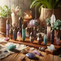 Péndulos sanadores de cuarzo, shungit, egipcio y aspirador utilizados en terapias energéticas personalizadas para limpieza, protección y alineación espiritual